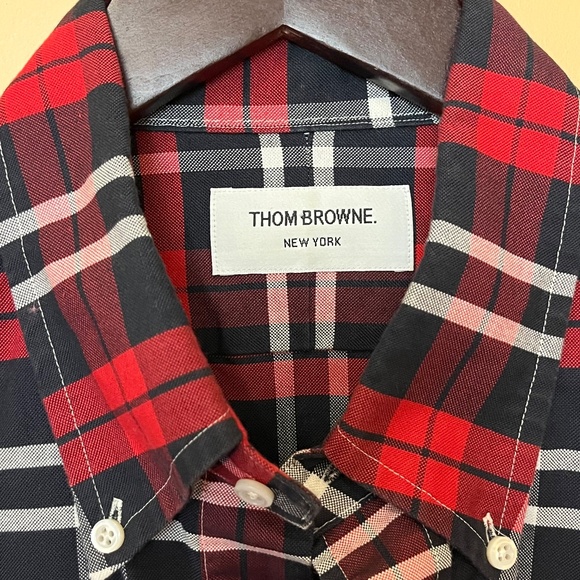 Thom Browne Plaid Button Down Shirt - Men's Size 4 / XL - Red Blue - Picture 7 of 11